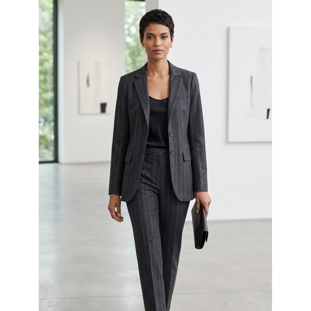 Theory Womens Pinstripe Wool Blazer Charcoal Gray Size 2 40601109 Made in USA